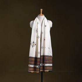 White - kutch bhujodi handwoven mirror work woollen shawl
