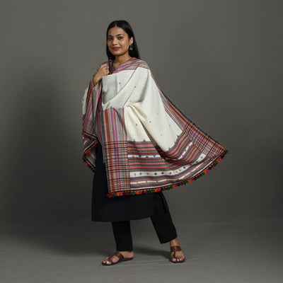  White Kutch Bhujodi Weaving Handloom Woolen Shawl