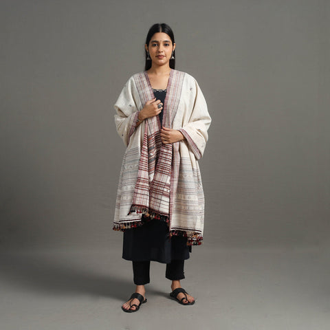  Kutch Embroidery Handwoven Silk x Woolen Dhabla Shawl