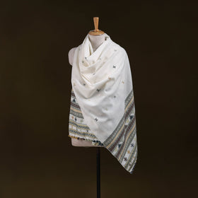 White - kutch handwoven acrylic wool shawl 155 - handcrafted