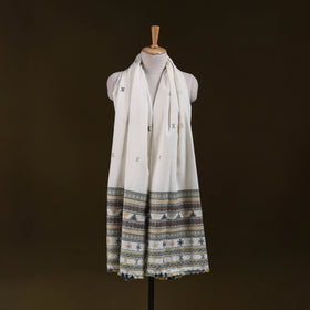 White - kutch handwoven acrylic wool shawl 155 - handcrafted