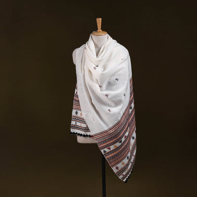 White - kutch handwoven acrylic wool shawl 157 - handcrafted