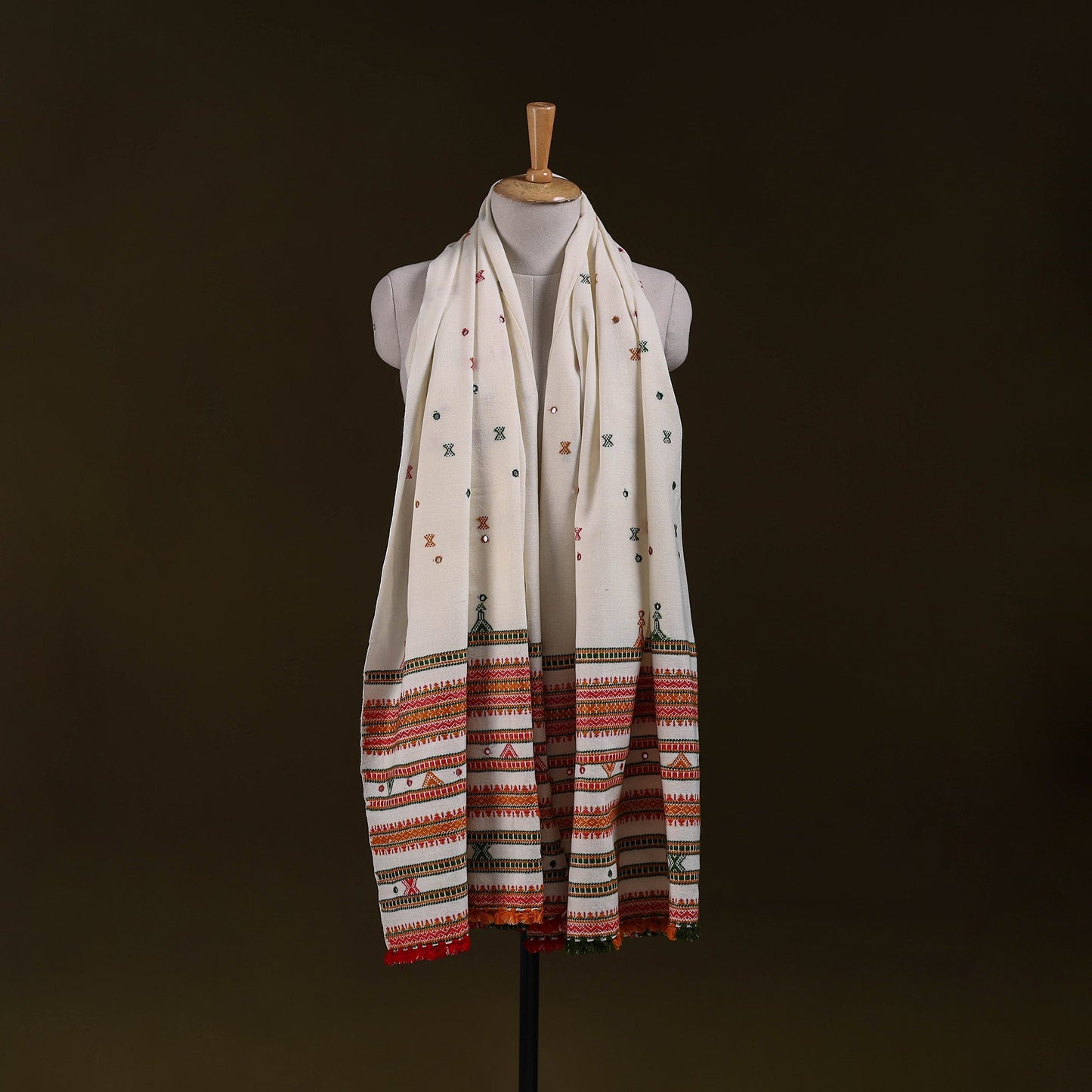 White - kutch bhujodi handwoven mirror work acrylic wool