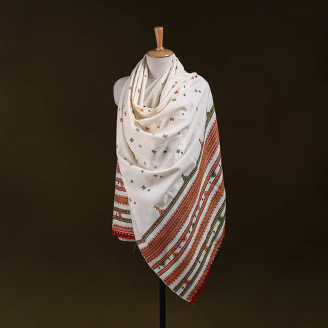 White - kutch bhujodi handwoven mirror work acrylic wool