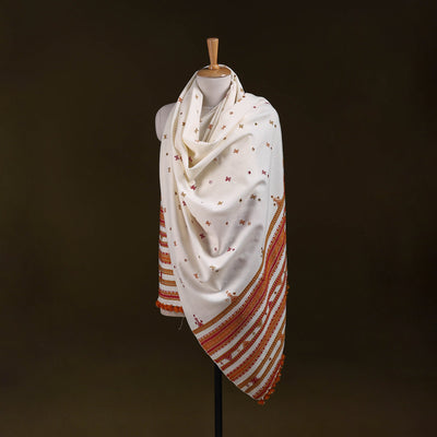 White - kutch bhujodi handwoven mirror work acrylic wool