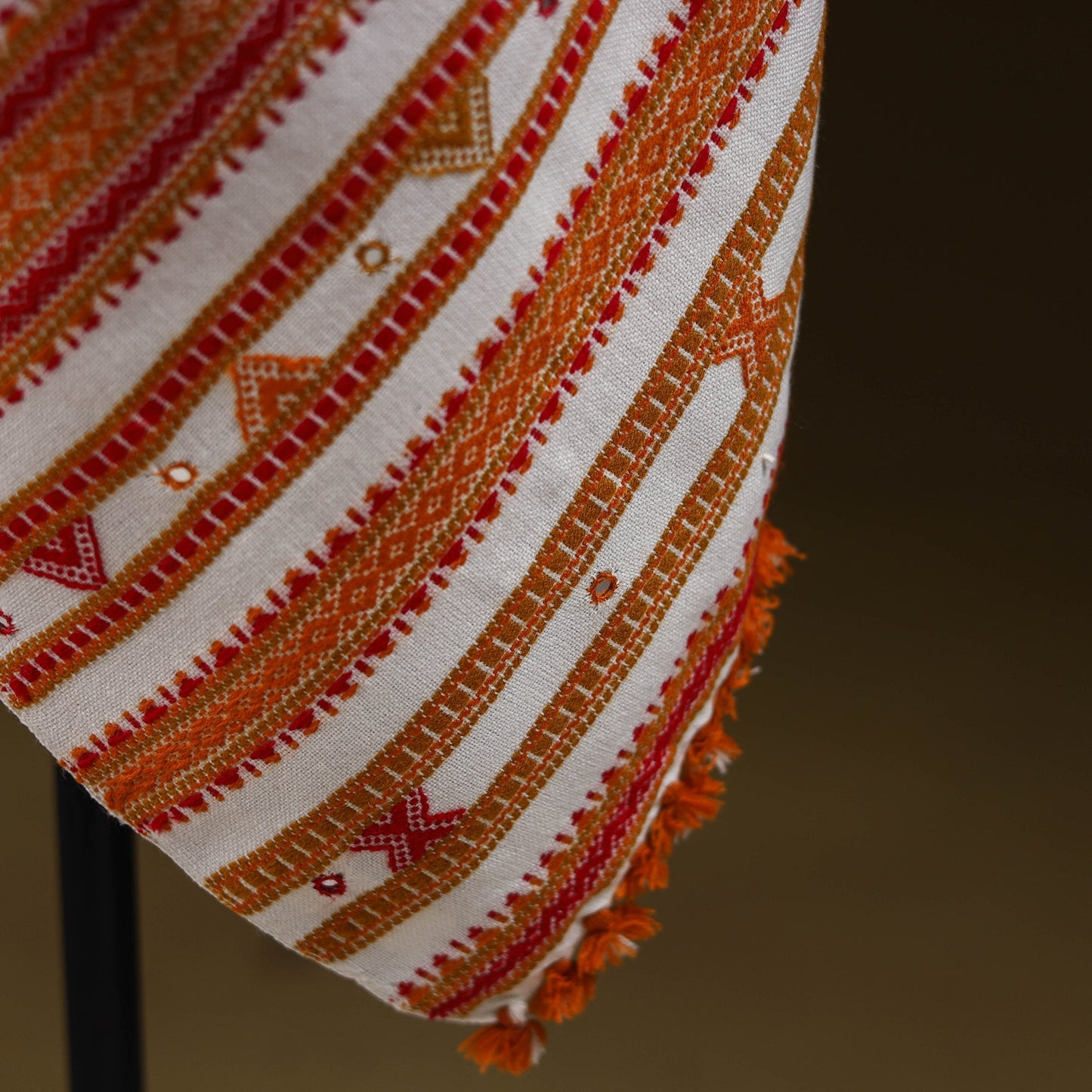 White - kutch bhujodi handwoven mirror work acrylic wool