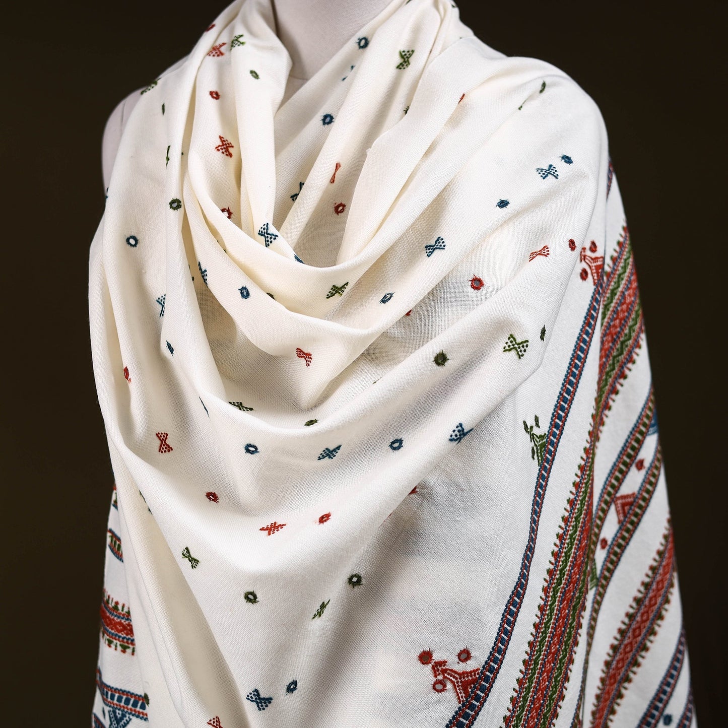 White - kutch bhujodi handwoven mirror work acrylic wool