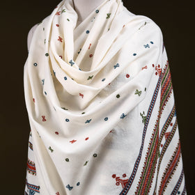 White - kutch bhujodi handwoven mirror work acrylic wool