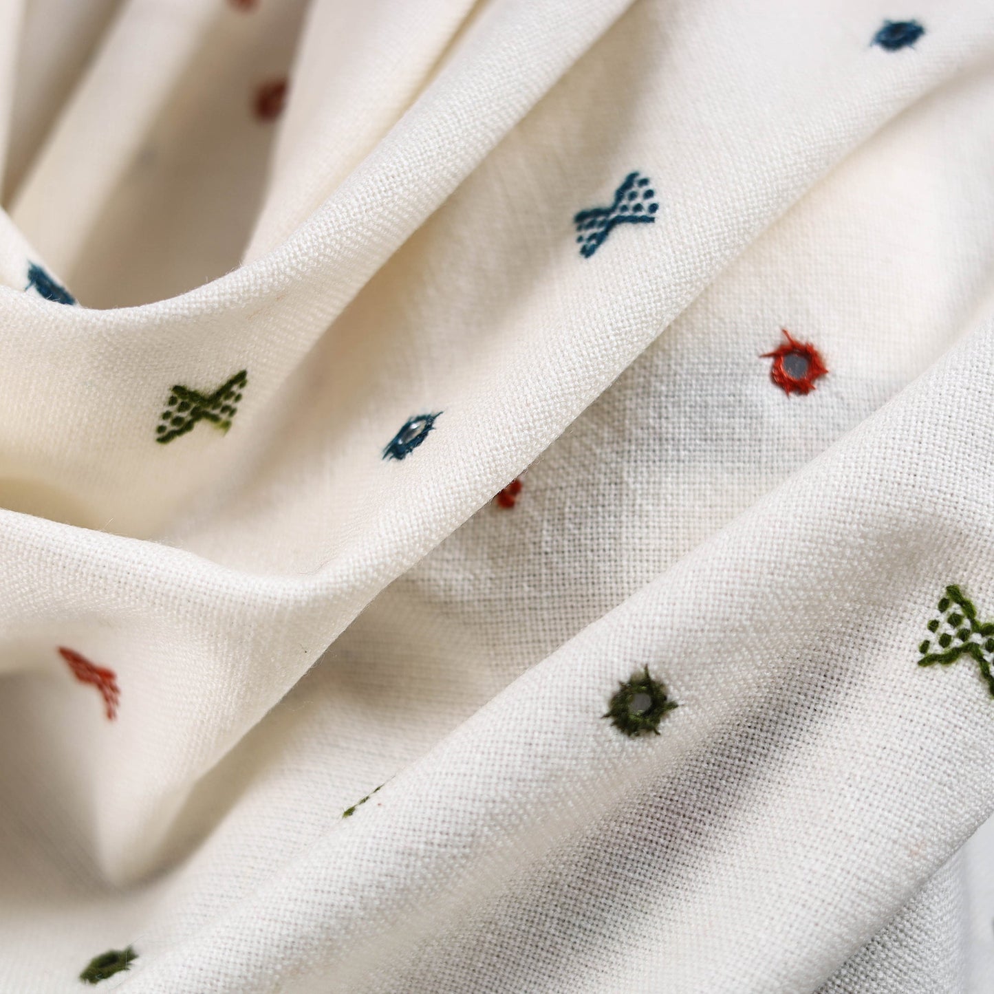 White - kutch bhujodi handwoven mirror work acrylic wool