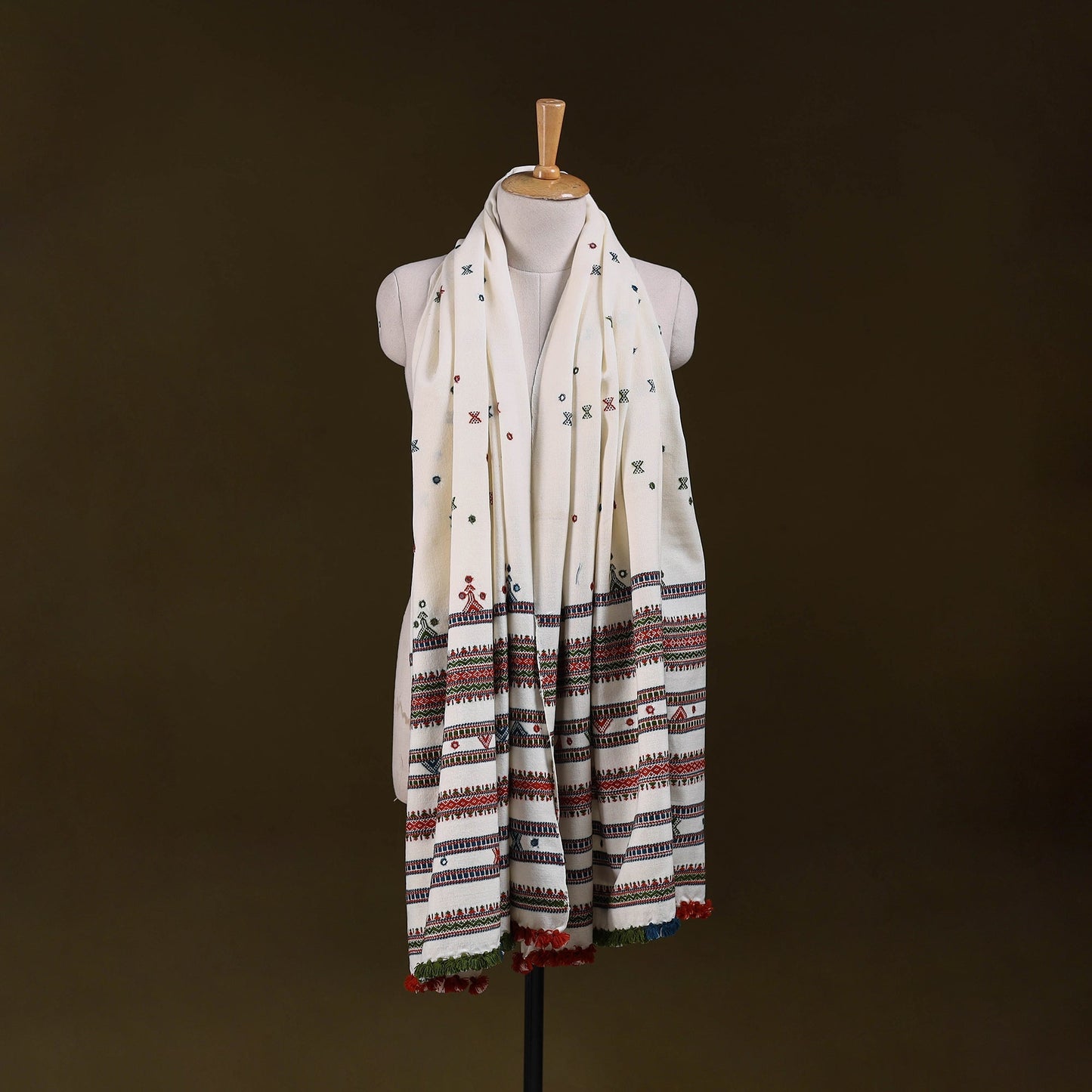 White - kutch bhujodi handwoven mirror work acrylic wool