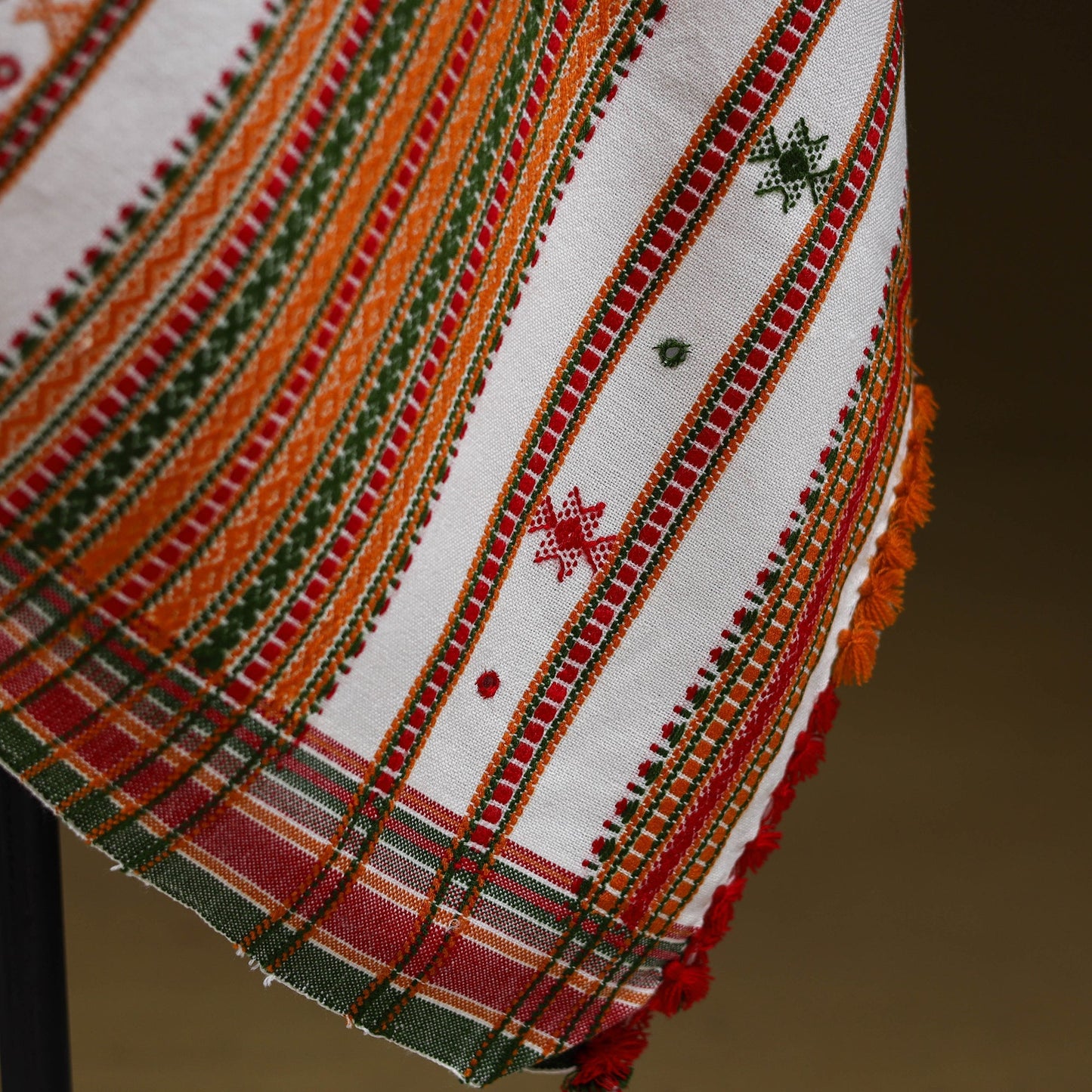 White - kutch bhujodi handwoven mirror work acrylic wool