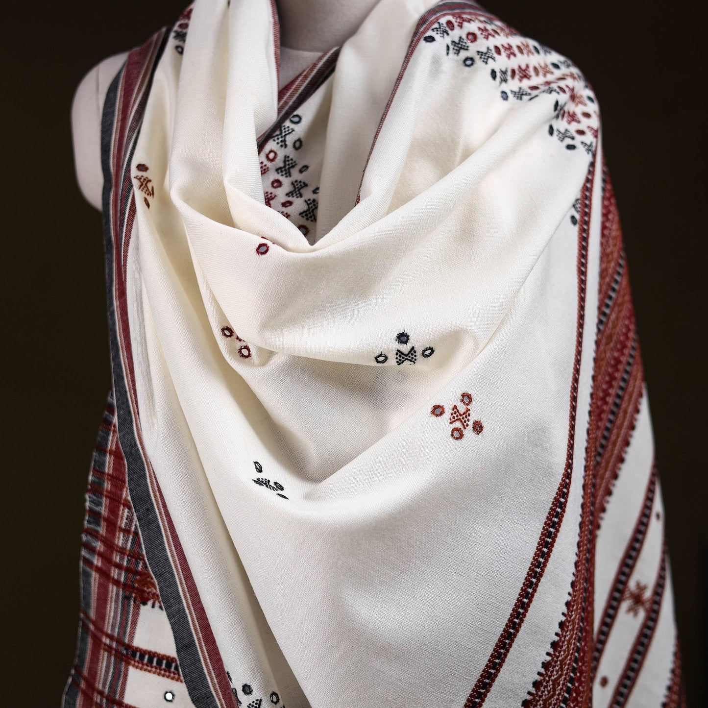 White - kutch bhujodi handwoven mirror work acrylic wool