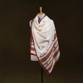White - kutch handwoven mirror work acrylic wool shawl 158