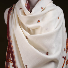 White - kutch handwoven mirror work acrylic wool shawl 158