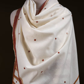 White - kutch handwoven mirror work acrylic wool shawl 159