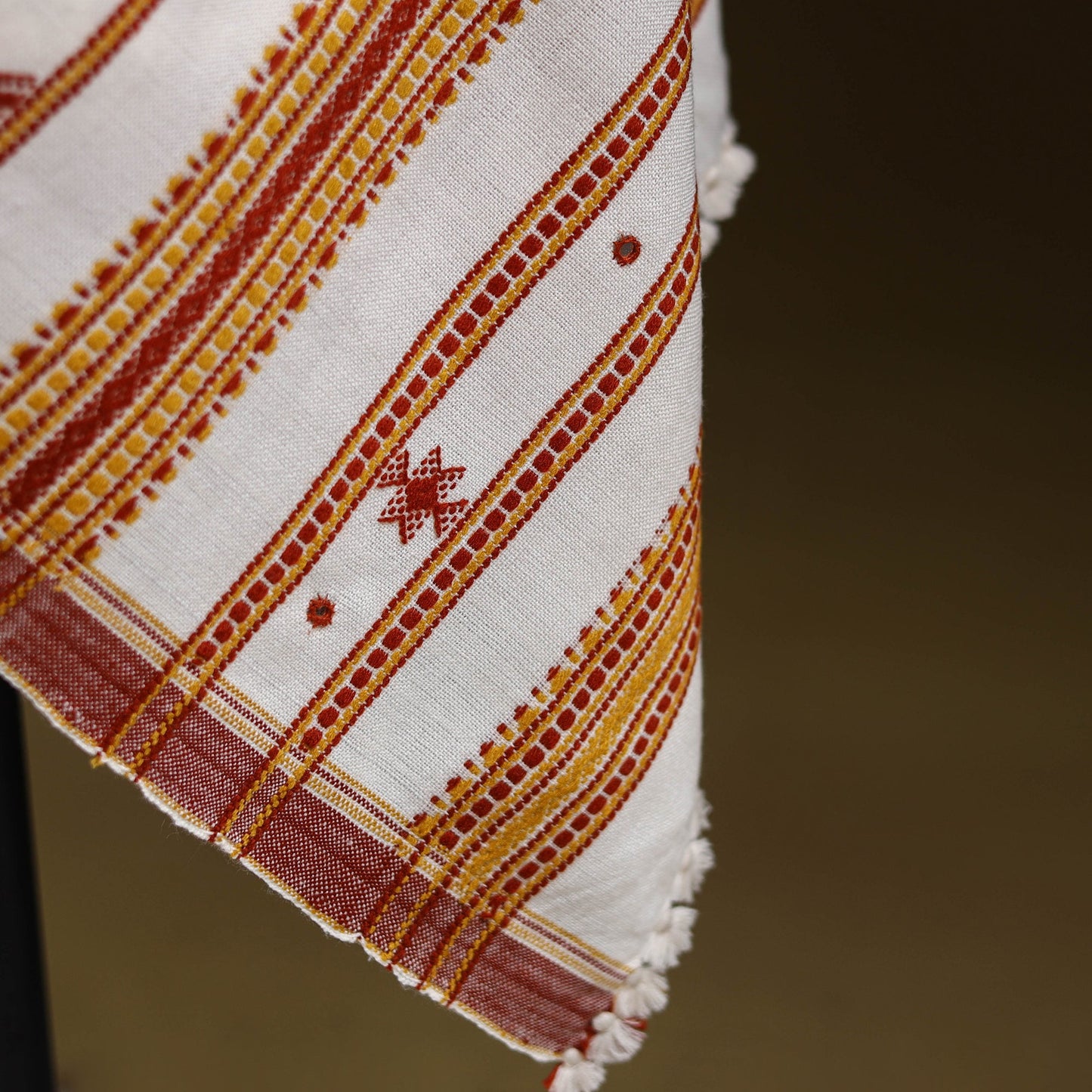 White - kutch handwoven mirror work acrylic wool shawl 159