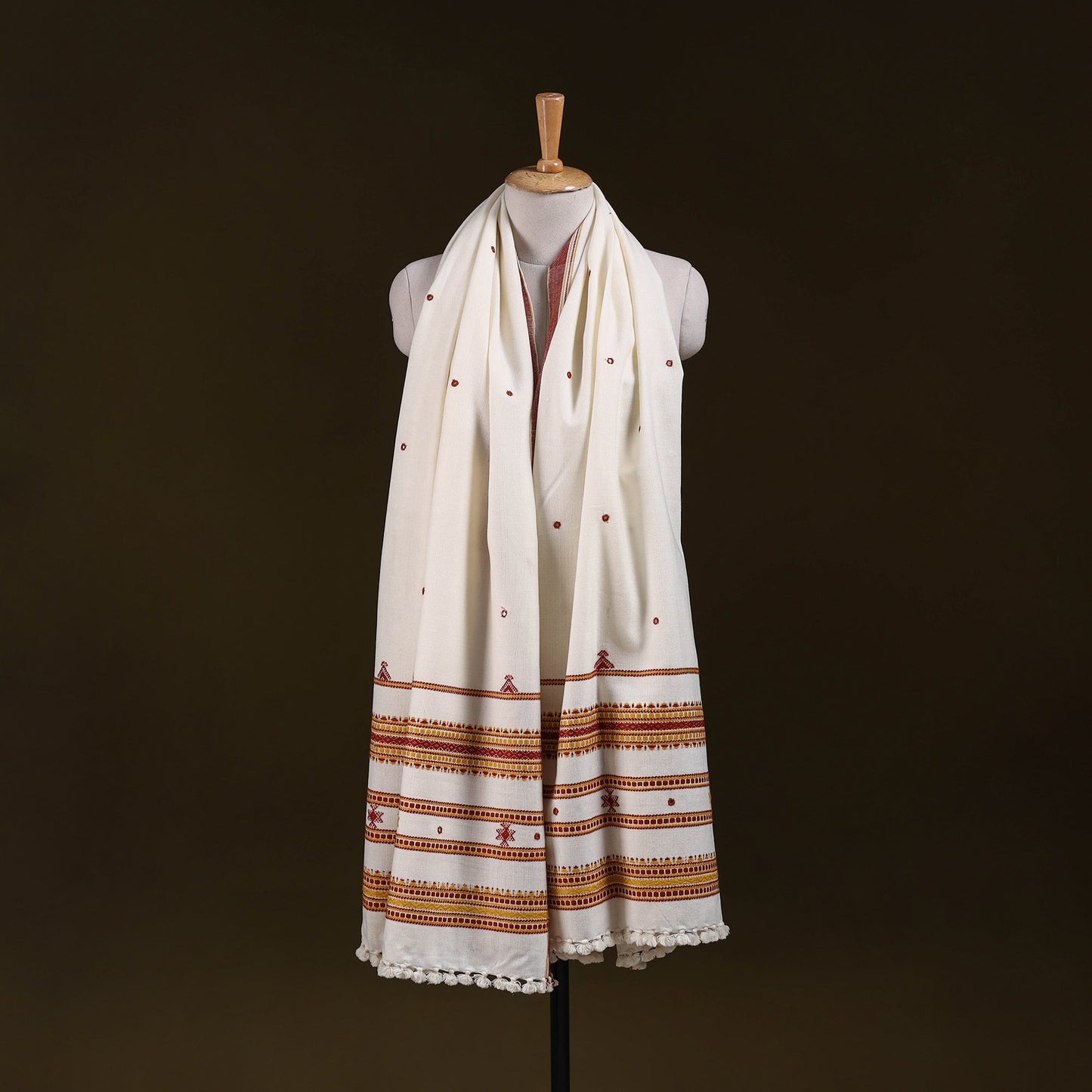 White - kutch handwoven mirror work acrylic wool shawl 159