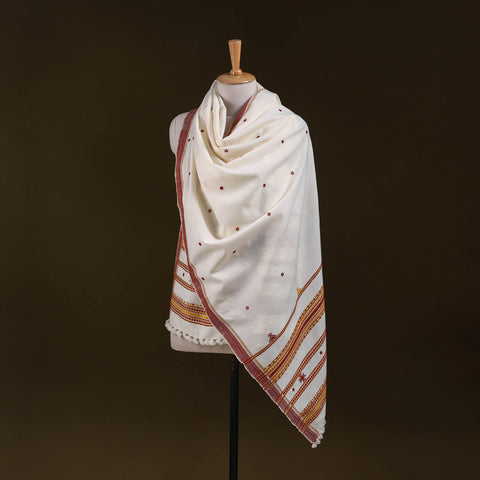 White - kutch handwoven mirror work acrylic wool shawl 159