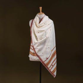 White - kutch handwoven mirror work acrylic wool shawl 159