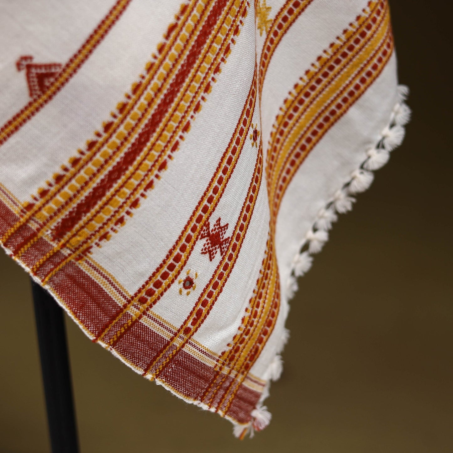 White - kutch bhujodi handwoven mirror work acrylic wool