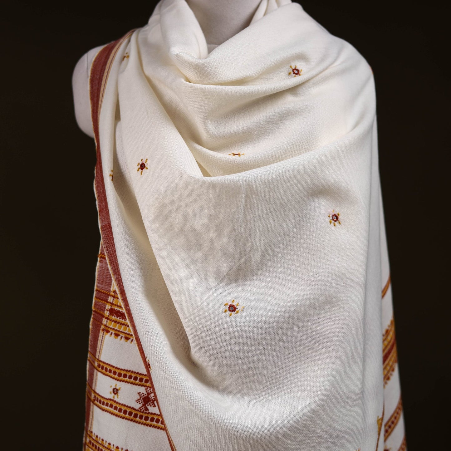 White - kutch bhujodi handwoven mirror work acrylic wool