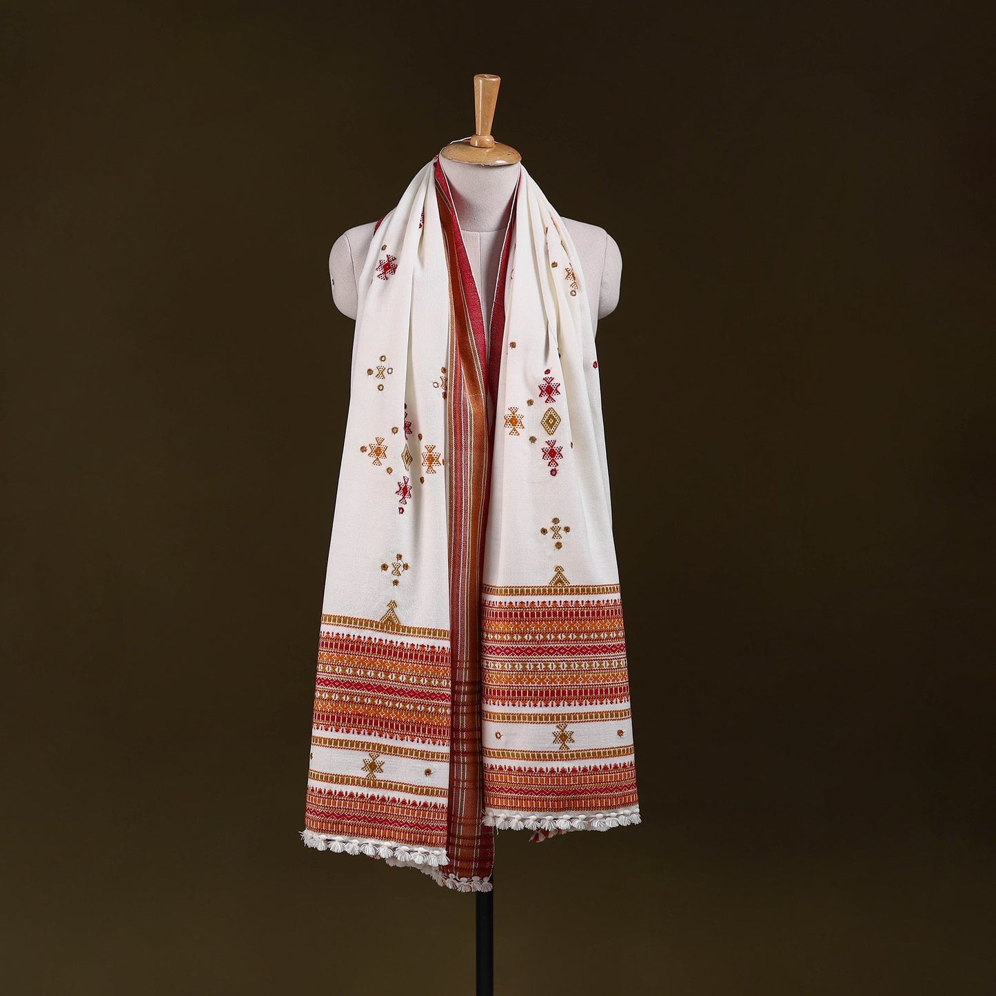 Kutch bhujodi handwoven mirror work acrylic wool shawl 46