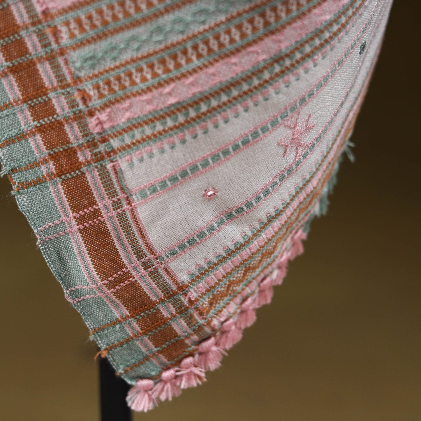 Kutch bhujodi handwoven mirror work acrylic wool shawl 49