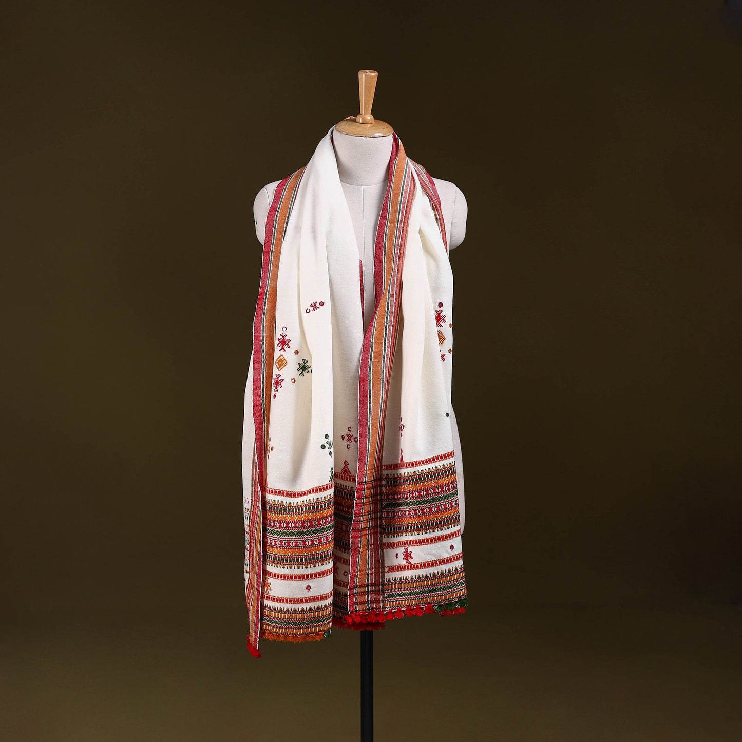 White - kutch bhujodi handwoven mirror work acrylic wool