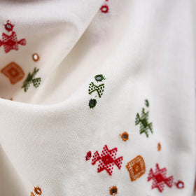 White - kutch bhujodi handwoven mirror work acrylic wool