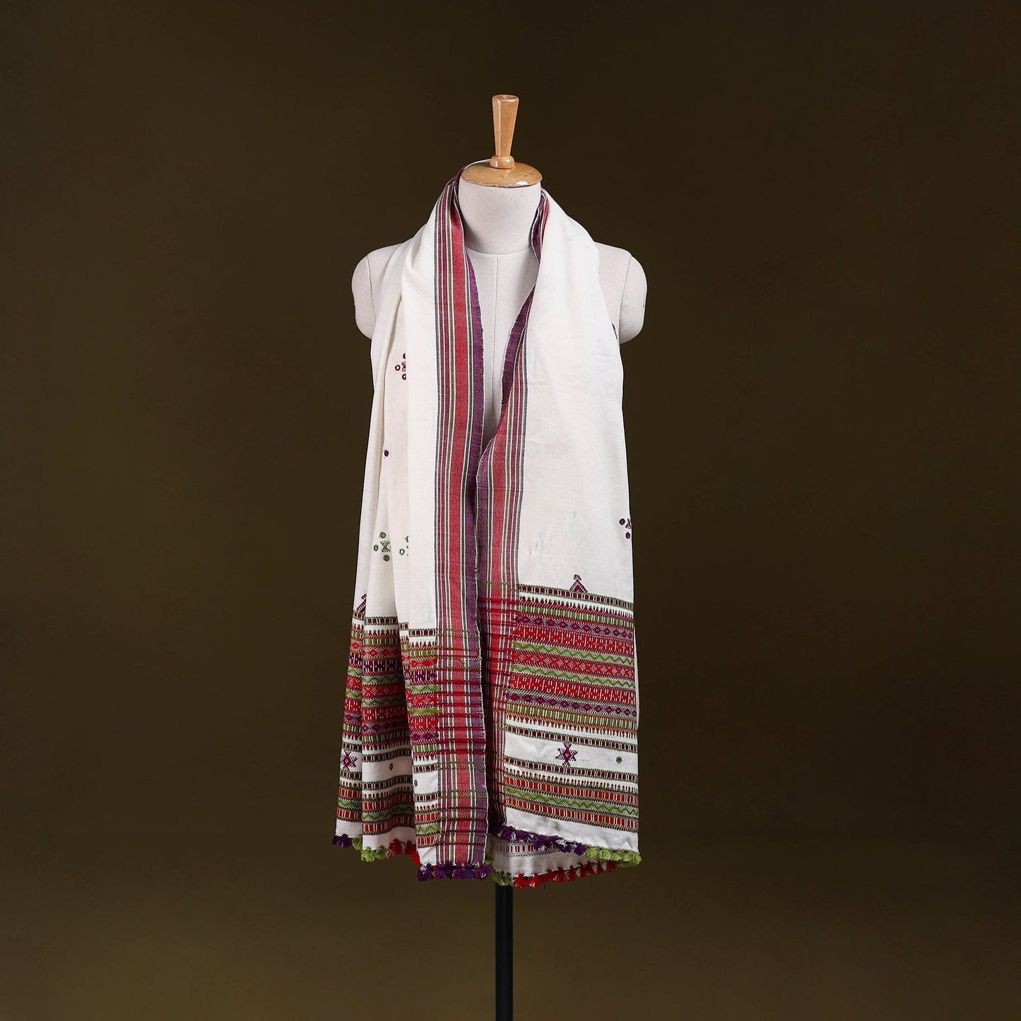 White - kutch bhujodi handwoven mirror work acrylic wool