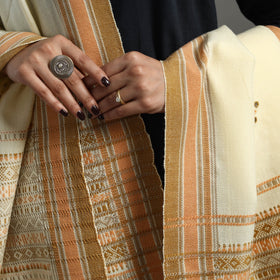  White Kutch Handwoven Mirror Work Woollen Shawl 