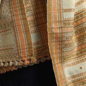  White Kutch Handwoven Mirror Work Woollen Shawl 