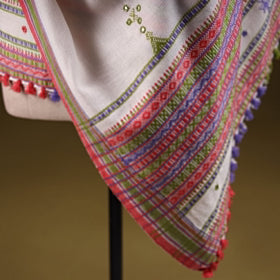 Kutch handwoven mirror work chomuk buta acrylic wool shawl