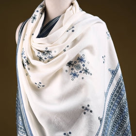 Kutch handwoven mirror work chomuk buta acrylic wool shawl