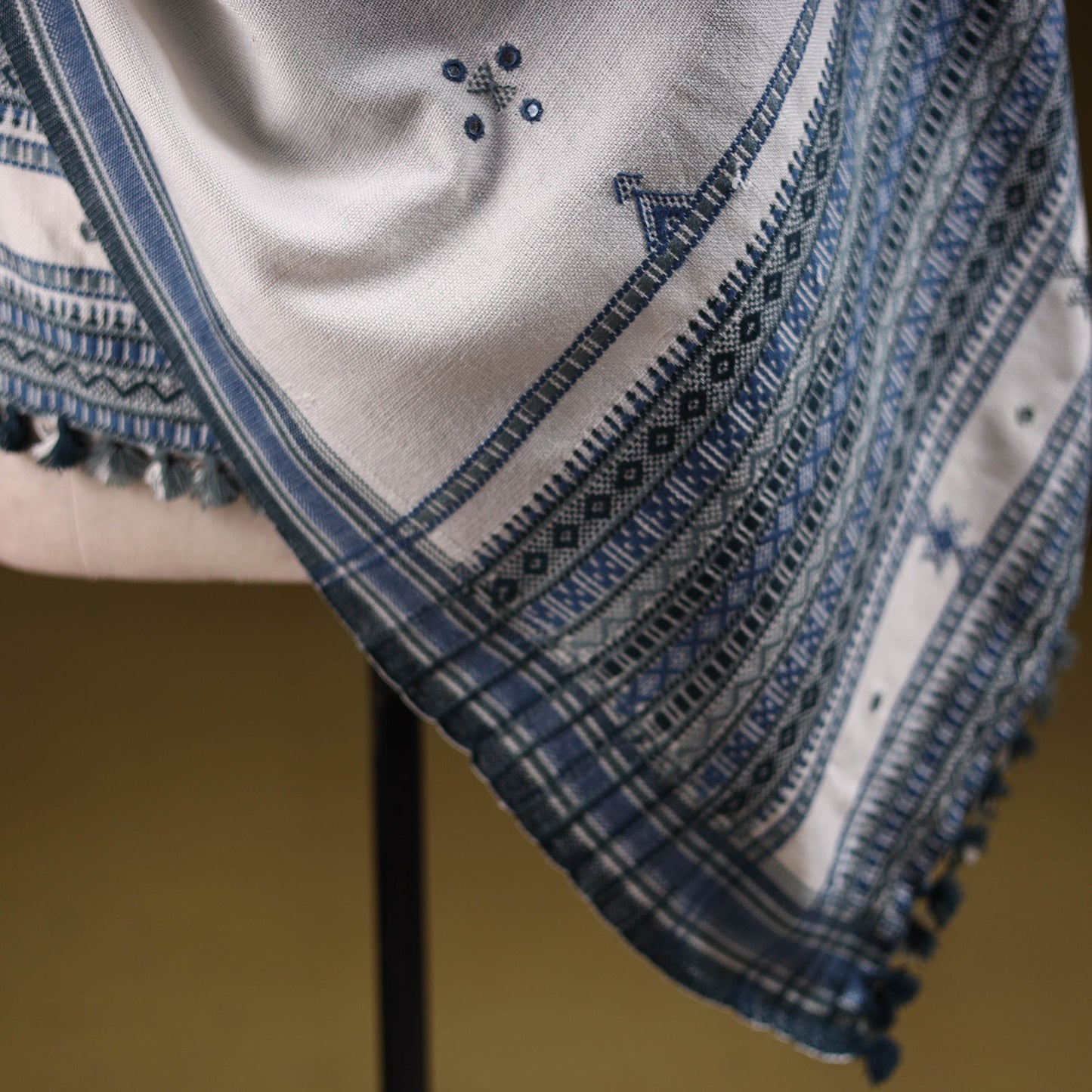 Kutch handwoven mirror work chomuk buta acrylic wool shawl