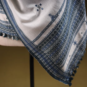 Kutch handwoven mirror work chomuk buta acrylic wool shawl