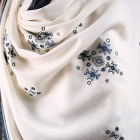 Kutch handwoven mirror work chomuk buta acrylic wool shawl