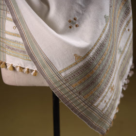 Kutch handwoven mirror work chomuk buta acrylic wool shawl