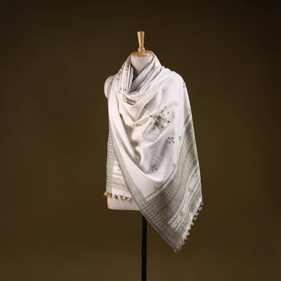 Kutch handwoven mirror work chomuk buta acrylic wool shawl