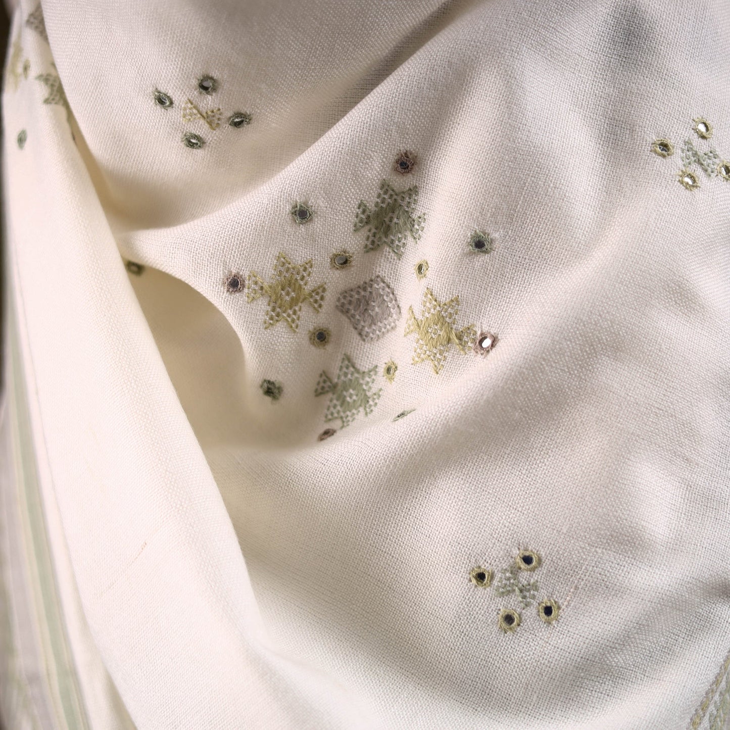 Kutch handwoven mirror work chomuk buta acrylic wool shawl