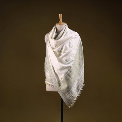 Kutch handwoven mirror work chomuk buta acrylic wool shawl