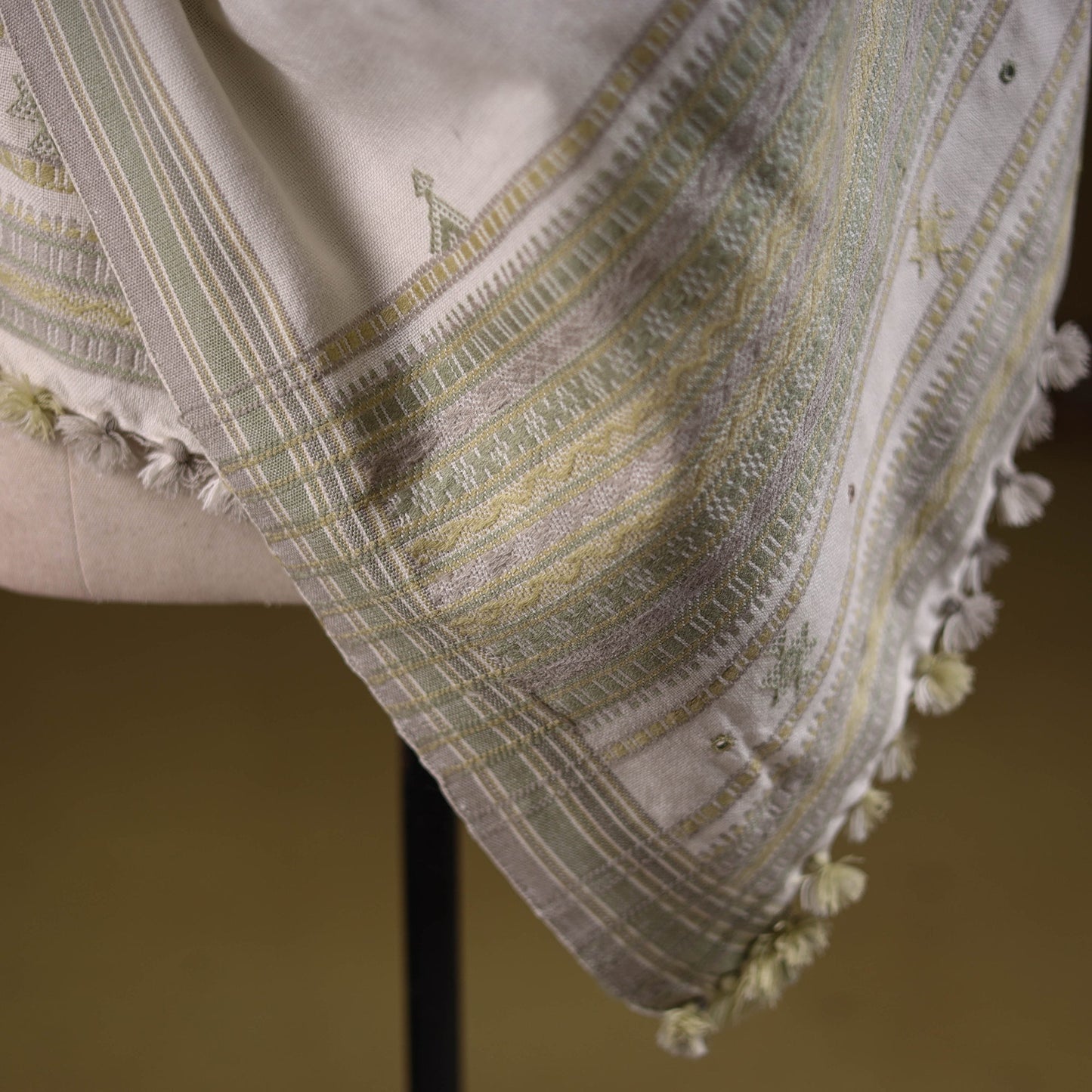 Kutch handwoven mirror work chomuk buta acrylic wool shawl