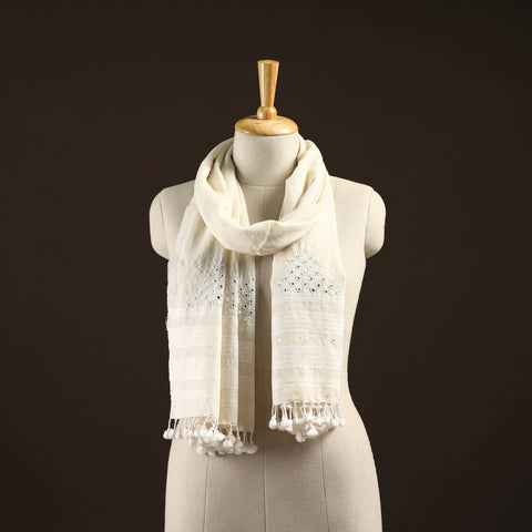 Kutch handwoven mirror work merino wool embroidered stole