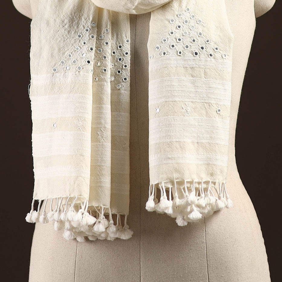 Kutch handwoven mirror work merino wool embroidered stole