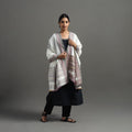  White Kutch Handwoven Mirror Work Woollen Shawl 