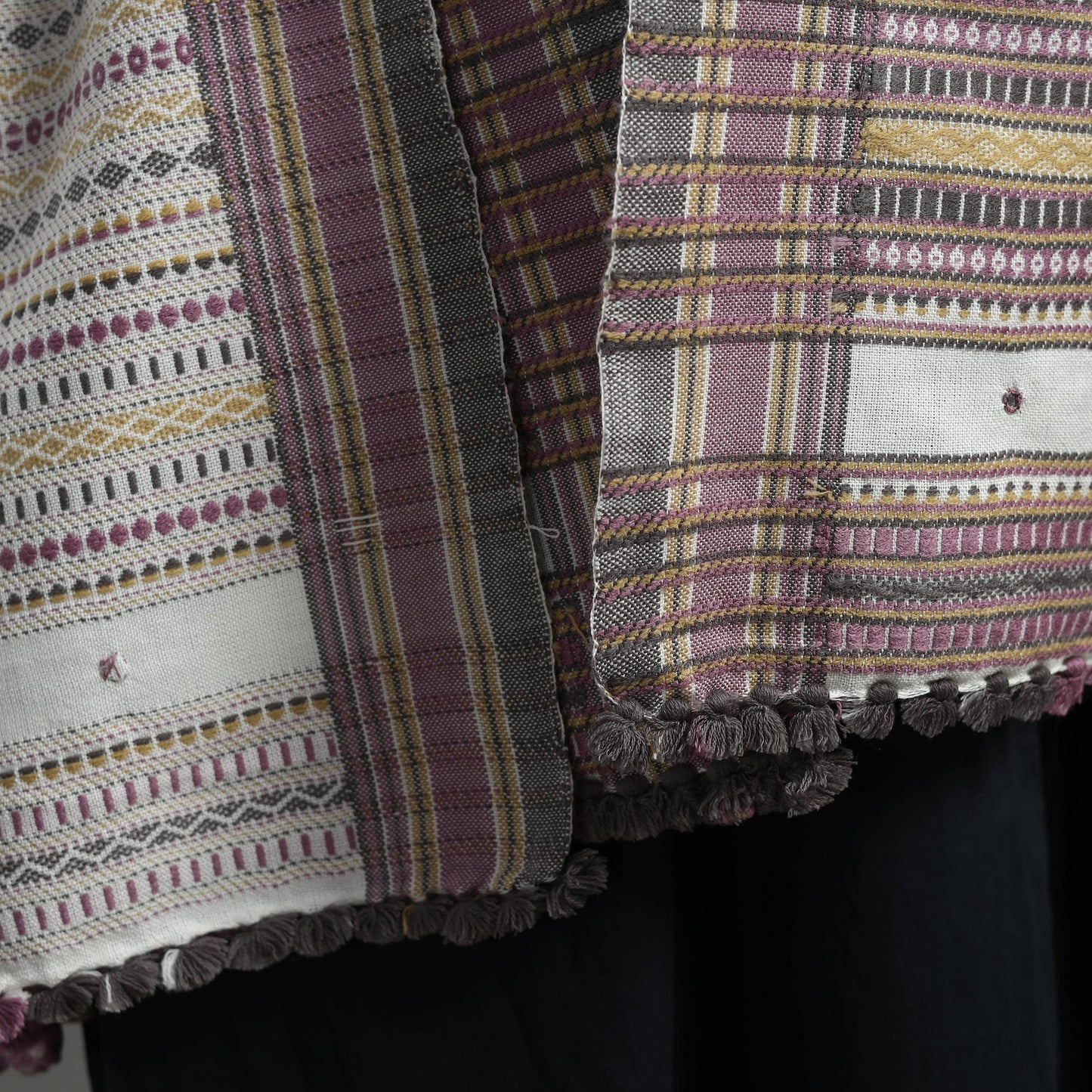  White Kutch Handwoven Mirror Work Woollen Shawl 