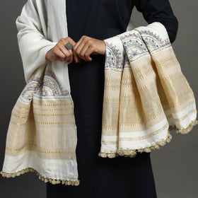 White Kutch Neran Hand Embroidery Mirror Work Woollen Shawl