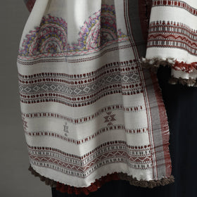 White Kutch Neran Hand Embroidery Mirror Work Woollen Shawl