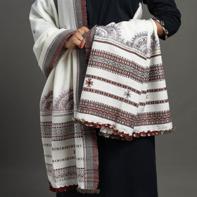 White Kutch Neran Hand Embroidery Mirror Work Woollen Shawl