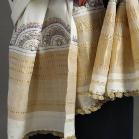White Kutch Neran Hand Embroidery Mirror Work Woollen Shawl
